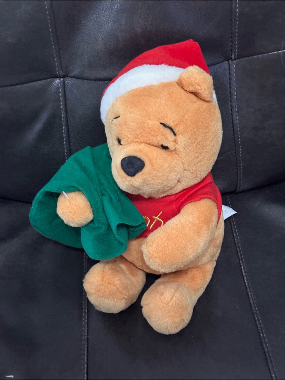 Disney Christmas Winnie The Pooh Plush Santa Hat w/ Gift Sack Stuffed Bear